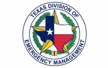 Texas Division of Emergency Management emblem with Texas state shape and star surrounded by green wreath