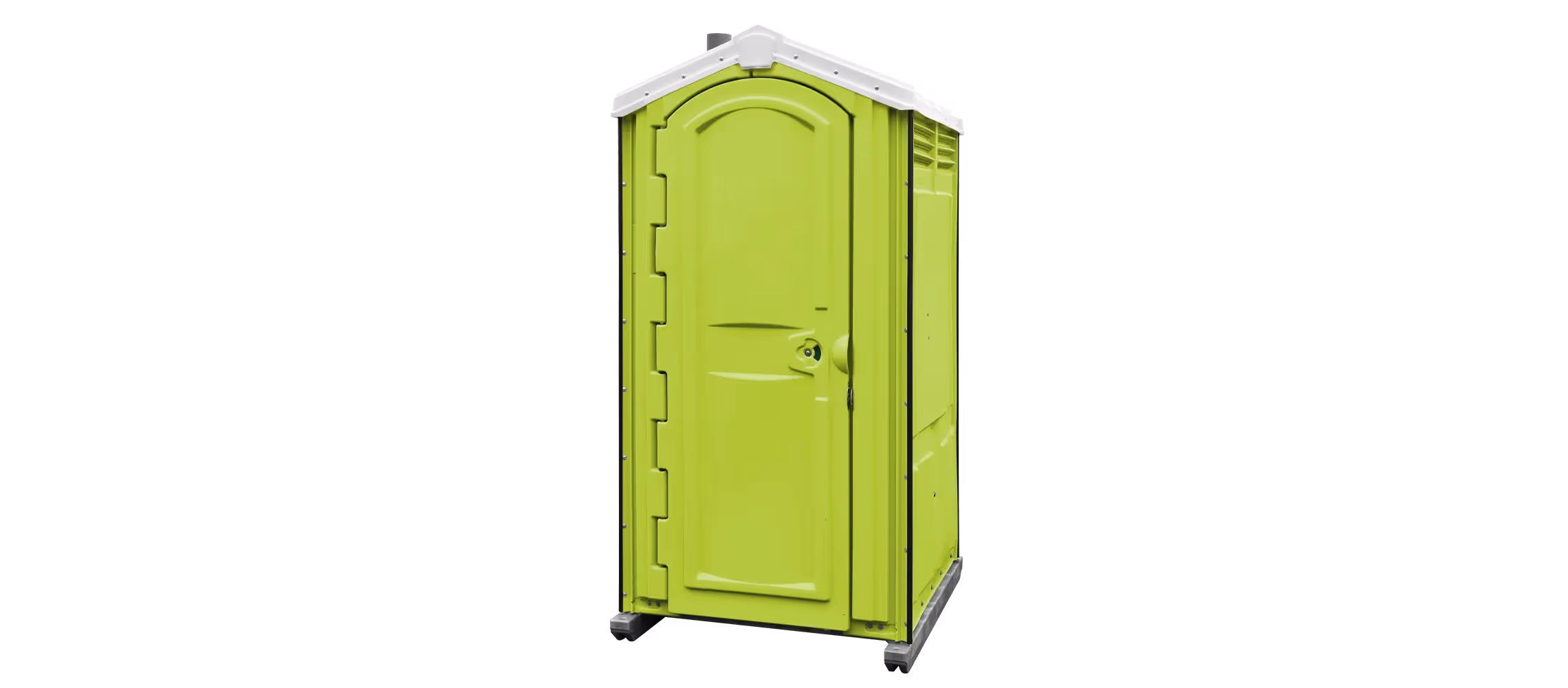 Bright lime green portable toilet with a handle and ventilation features.