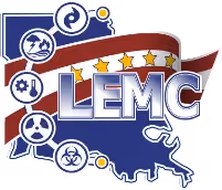LEMC logo with a stylized map outline and icons representing emergency and medical services.