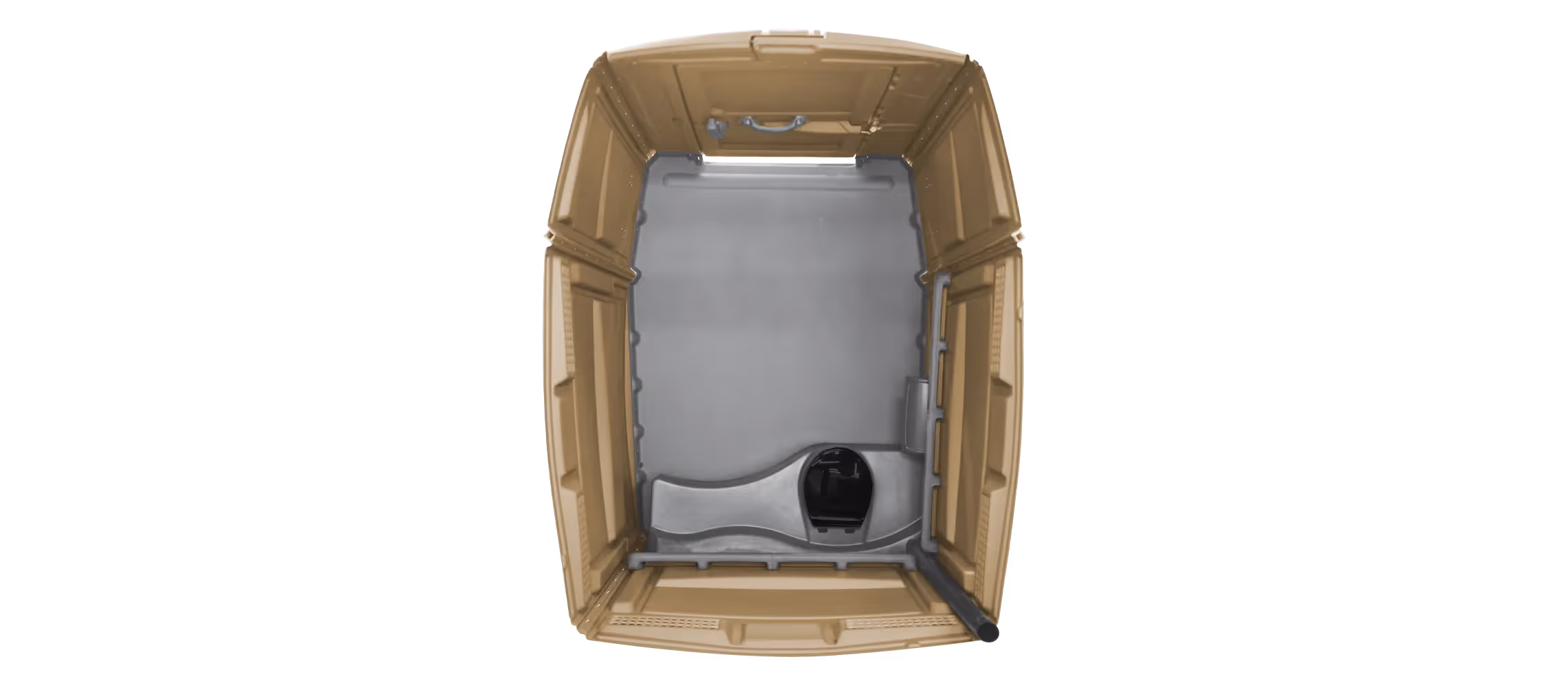 Interior view of a rectangular storage container with a sandy beige exterior and a gray base.