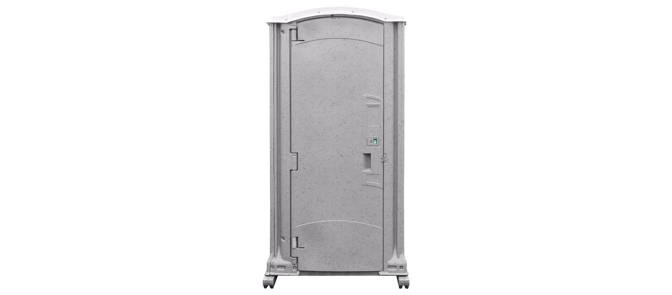 Portable toilet with a granite finish, closed, featuring a simple door latch and vents.