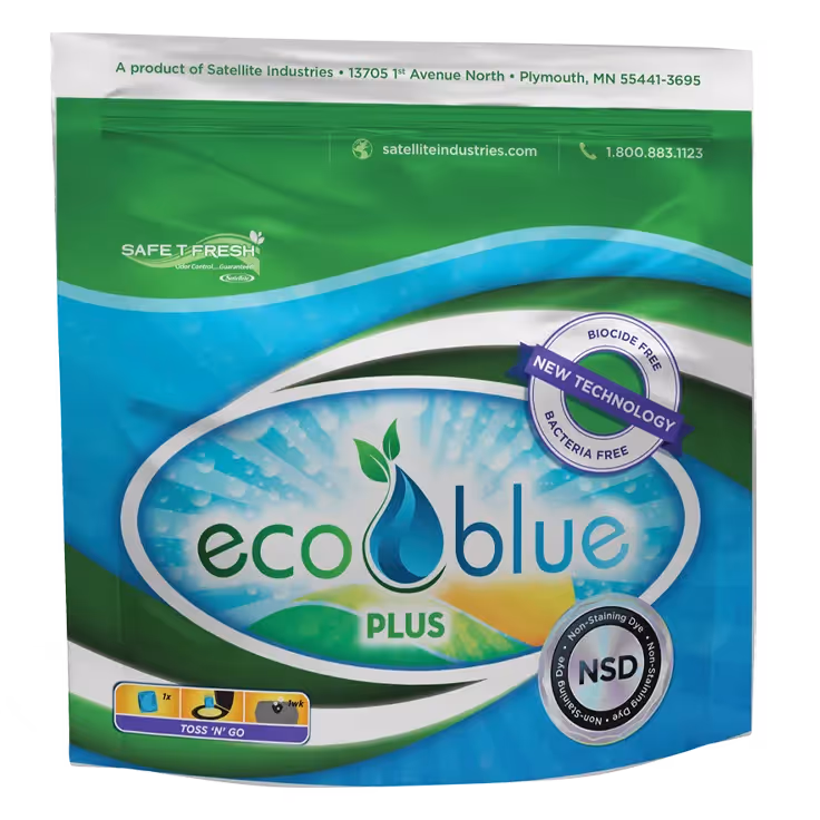 Eco Blue Plus pet waste bags by Satellite Industries, biocide and bacteria free with new technology.