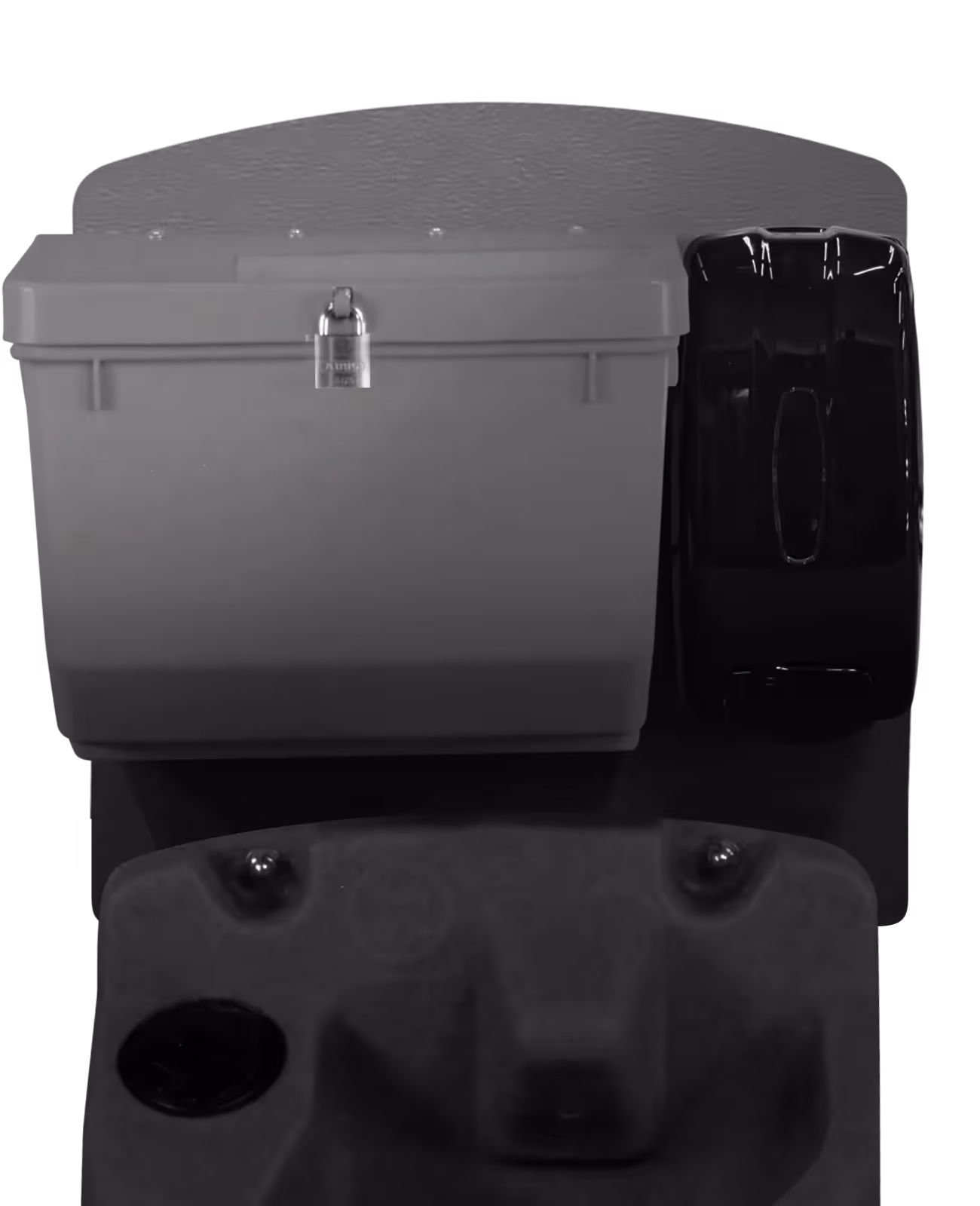 Pro-12 utility storage unit featuring a lockable container and a reel.