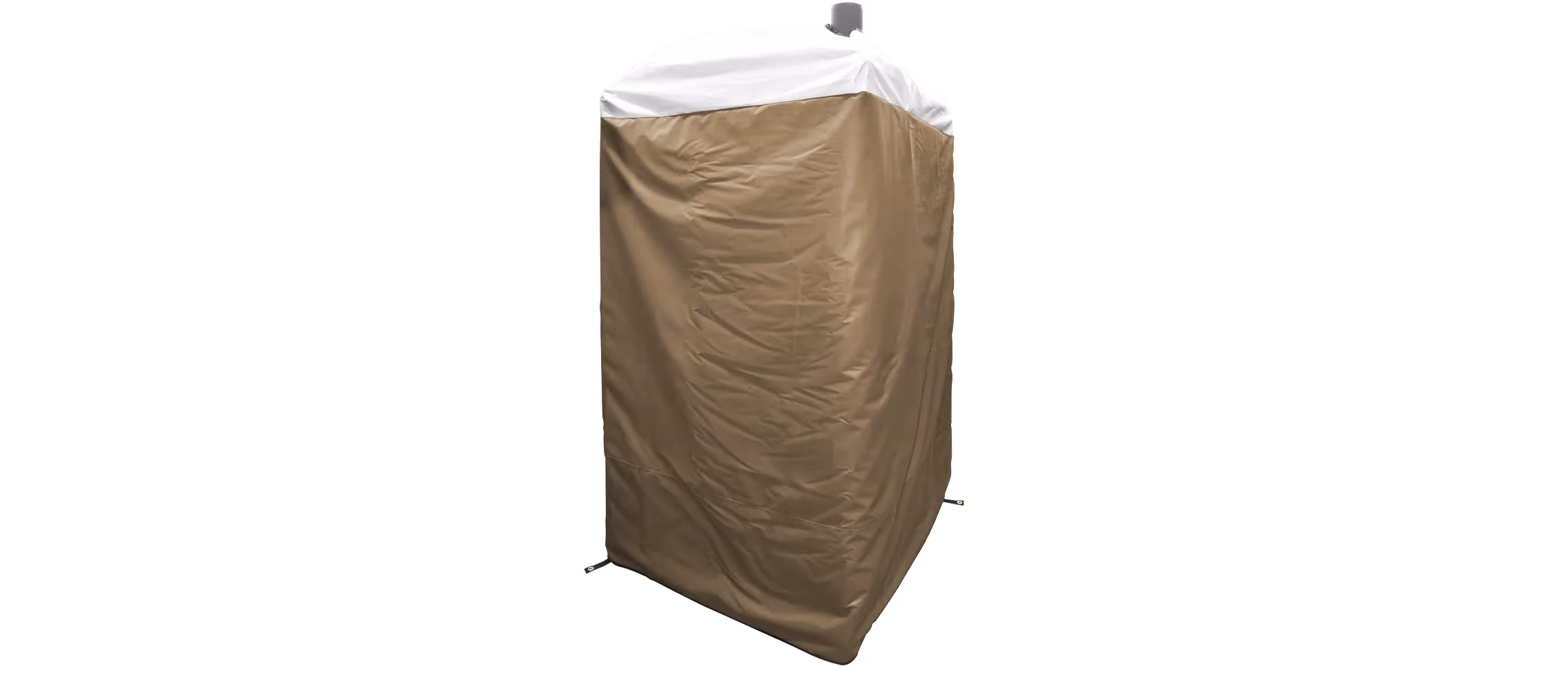 Insulated restroom cover in tan with a white top, designed for portable restroom protection.