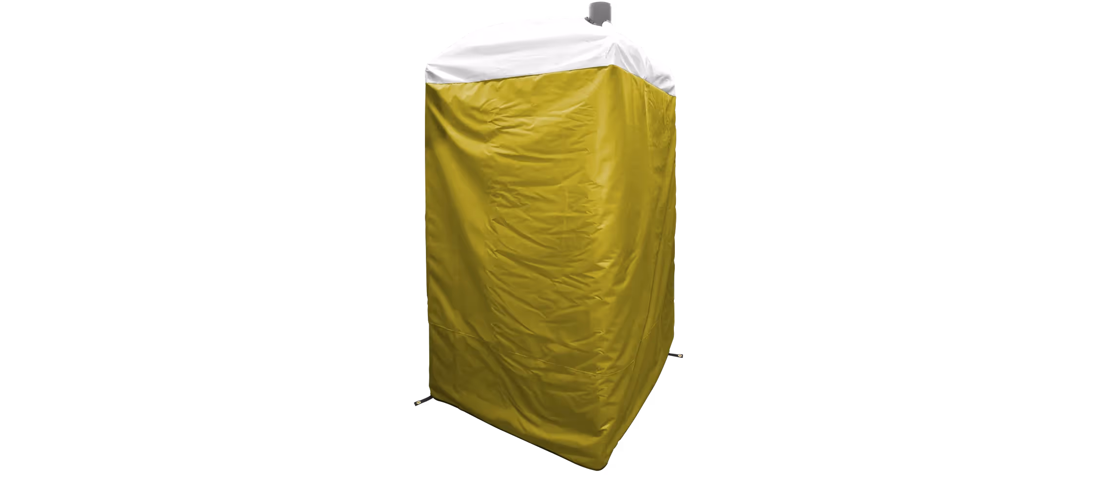Insulated restroom cover in yellow with a white top, designed for portable toilets.