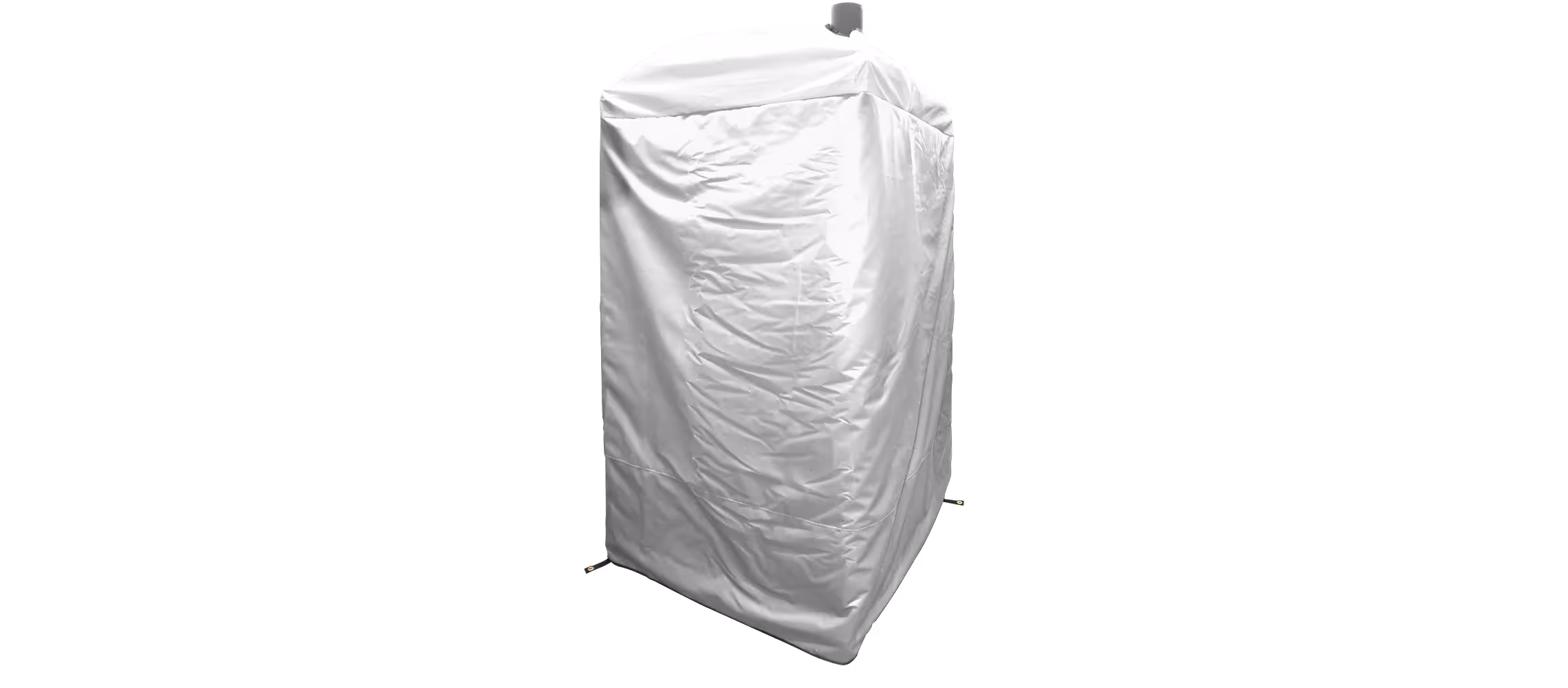 A white insulated restroom cover with a hooded top and secured edges.