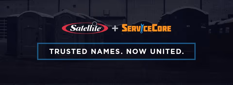 Satellite and ServiceCore logos above the text TRUSTED NAMES. NOW UNITED.