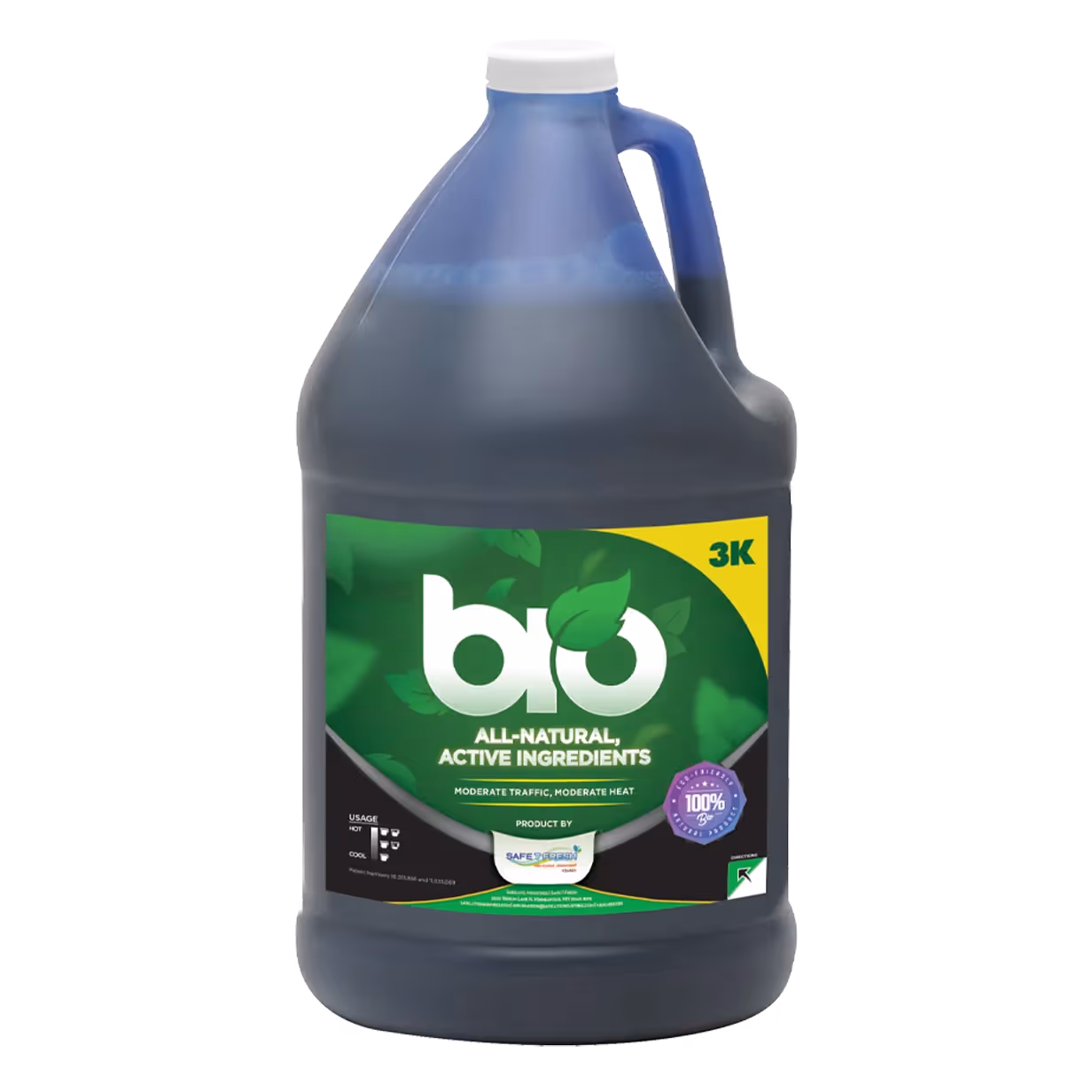 A one-gallon jug of BIO 3K all-natural product with green label and leaf graphics.