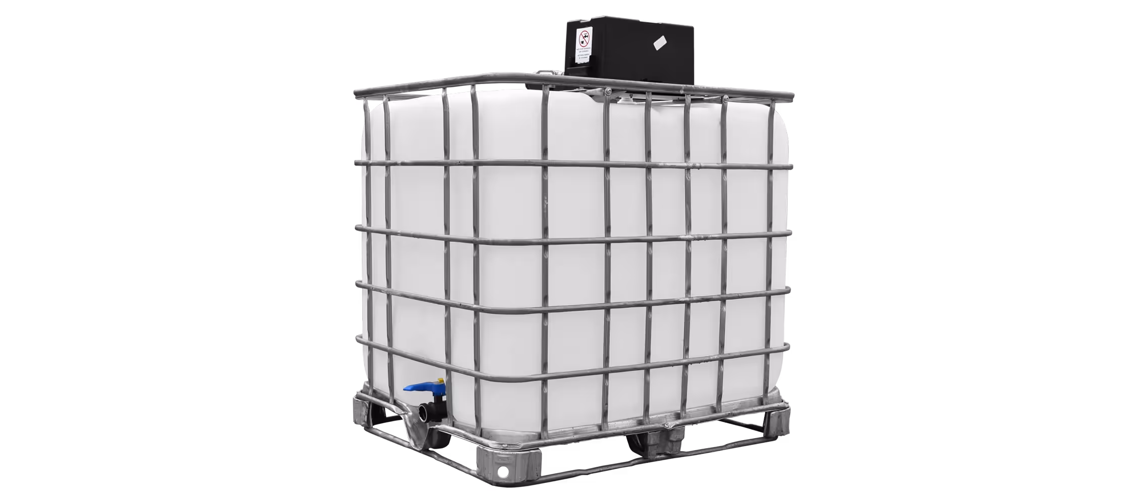 275-gallon fresh water delivery system in a heavy-duty frame with a tap at the bottom.