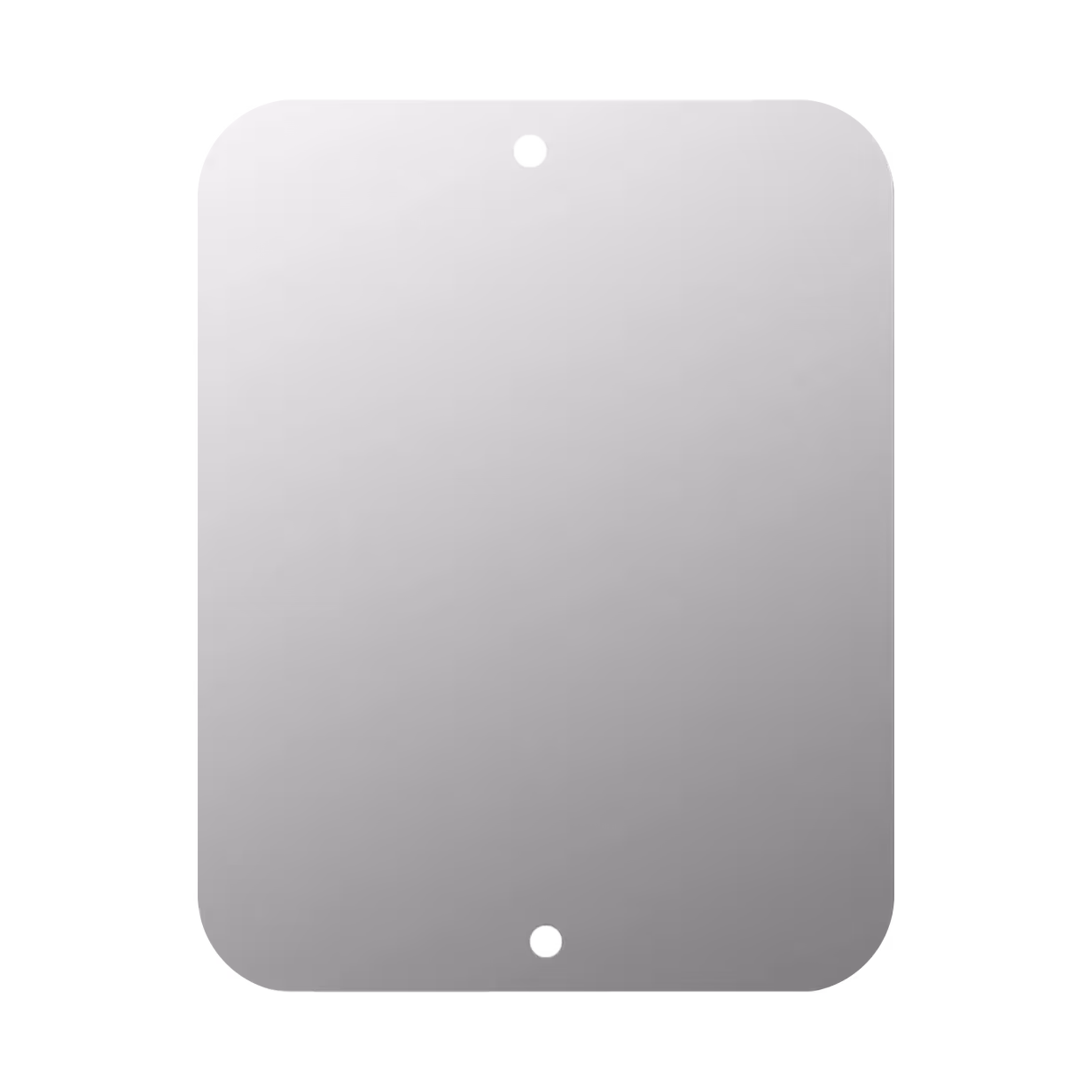 Rectangular mirror with rounded corners and two holes for mounting, set against a black background.