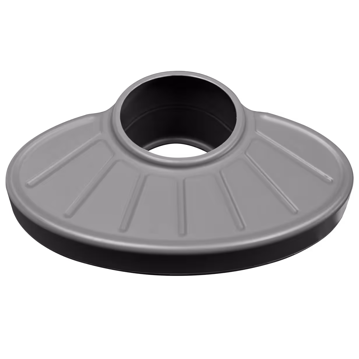Gray circular shelf with a raised rim and a central hole for mounting.