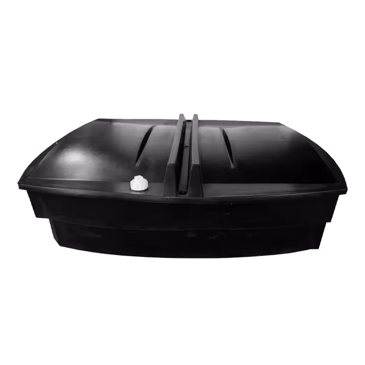 Black 250-gallon containment tank with a smooth top and a white valve on the side.