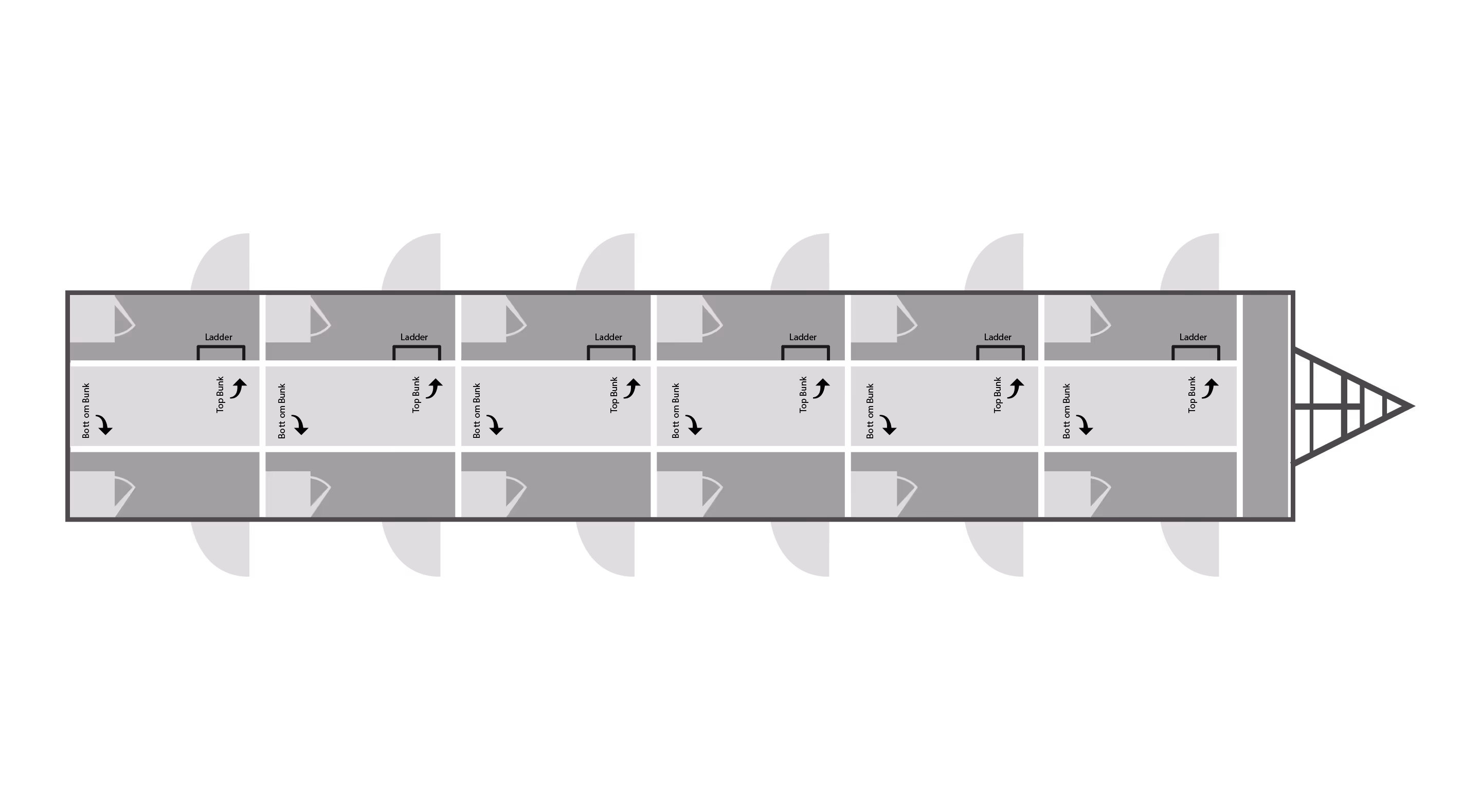 Diagram of a 12-man privacy bunk layout with individual sleeping areas and separation walls.