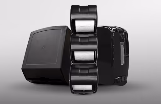 A stack of black storage containers with a smooth finish and a lid.