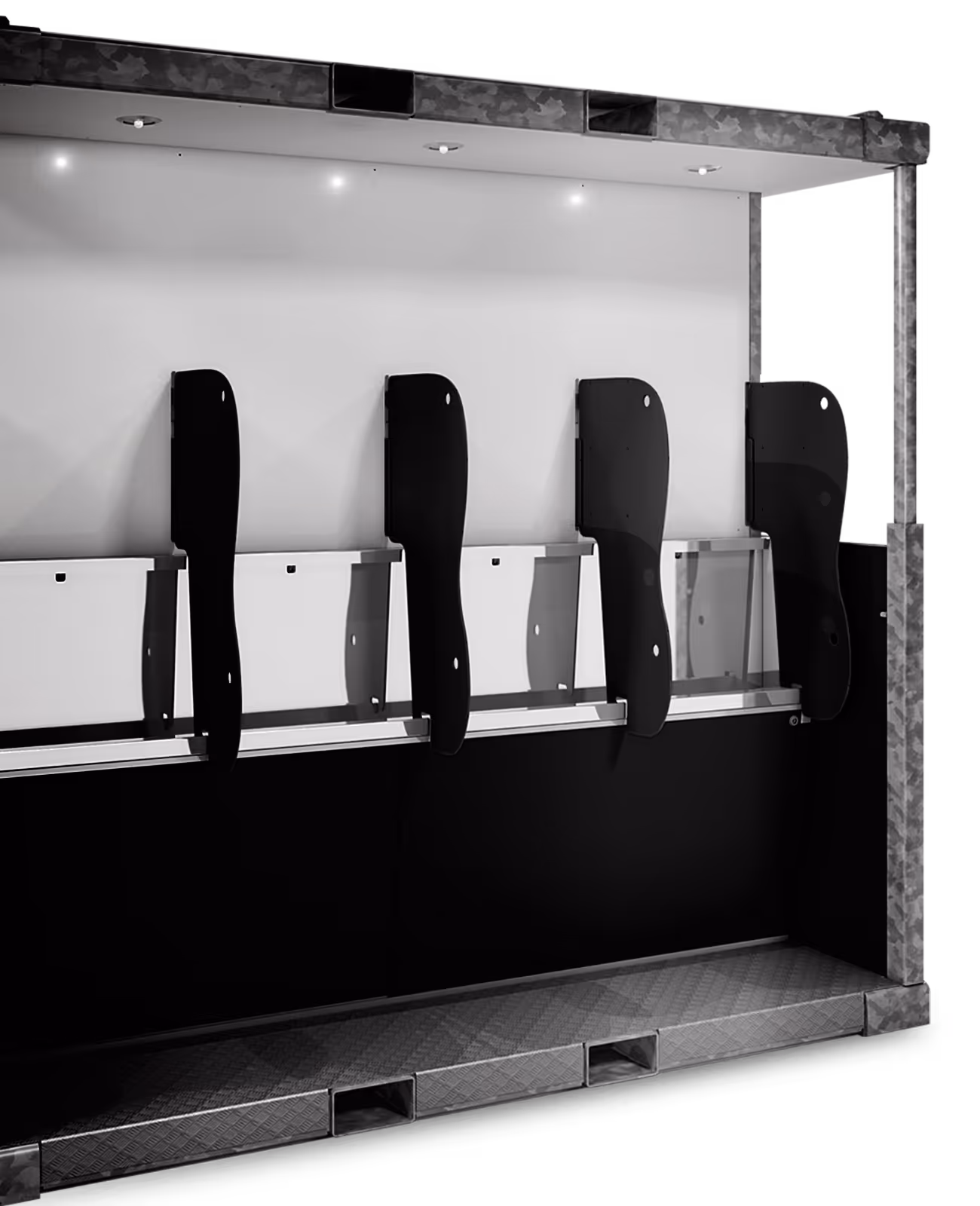 Sanitrax Urinal Module with five black urinal sections mounted on a sleek background.