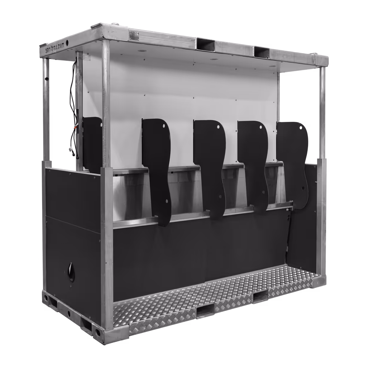 Sanitrax Urinal Module, featuring four urinal stations with a sleek design and aluminum frame.