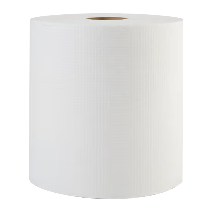 A plain white roll of 1-ply bathroom tissue with visible textured pattern.