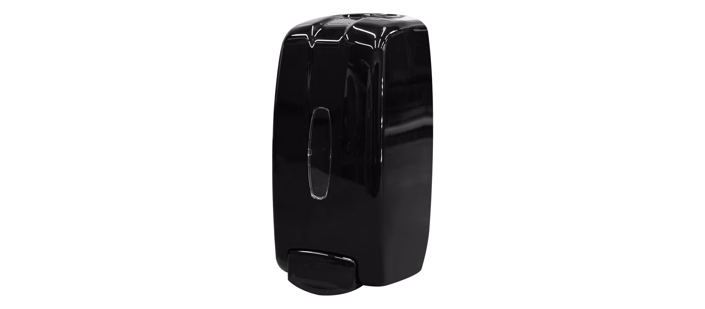 Black universal dispenser with a sleek design and a front dispensing slot.
