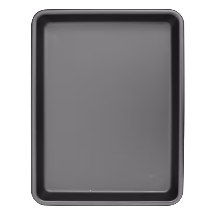 Empty rectangular black containment tray with raised edges for handwashing.