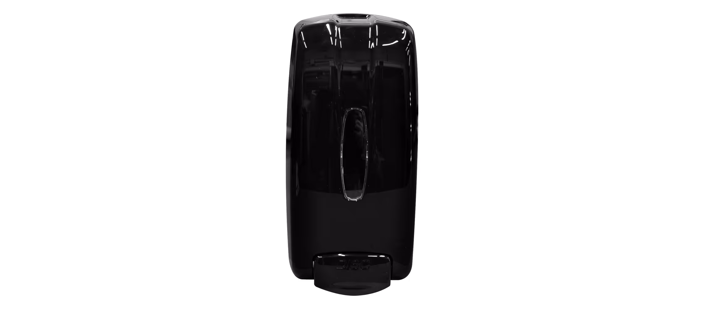 Black universal dispenser with a sleek design and glossy finish on a dark background.