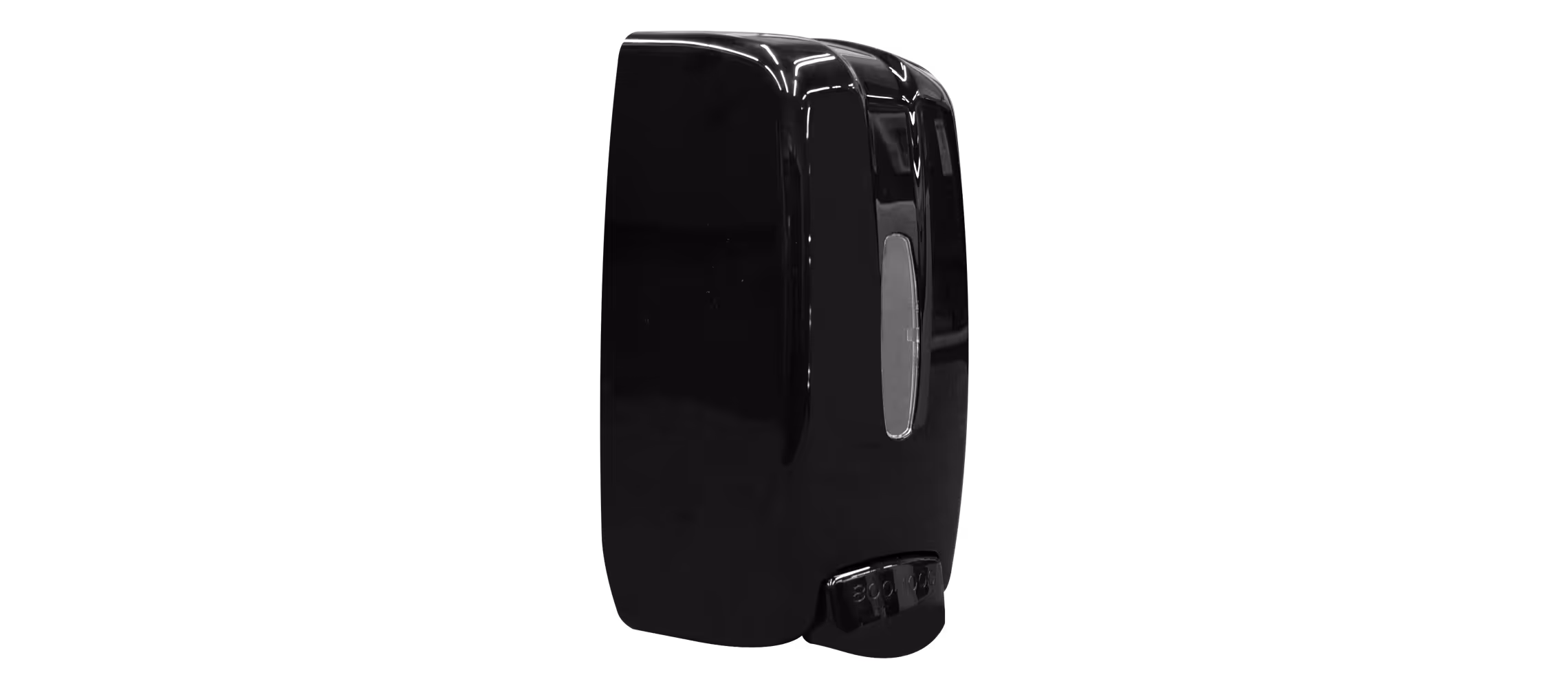 Black universal dispenser with a clear window and control buttons at the bottom.
