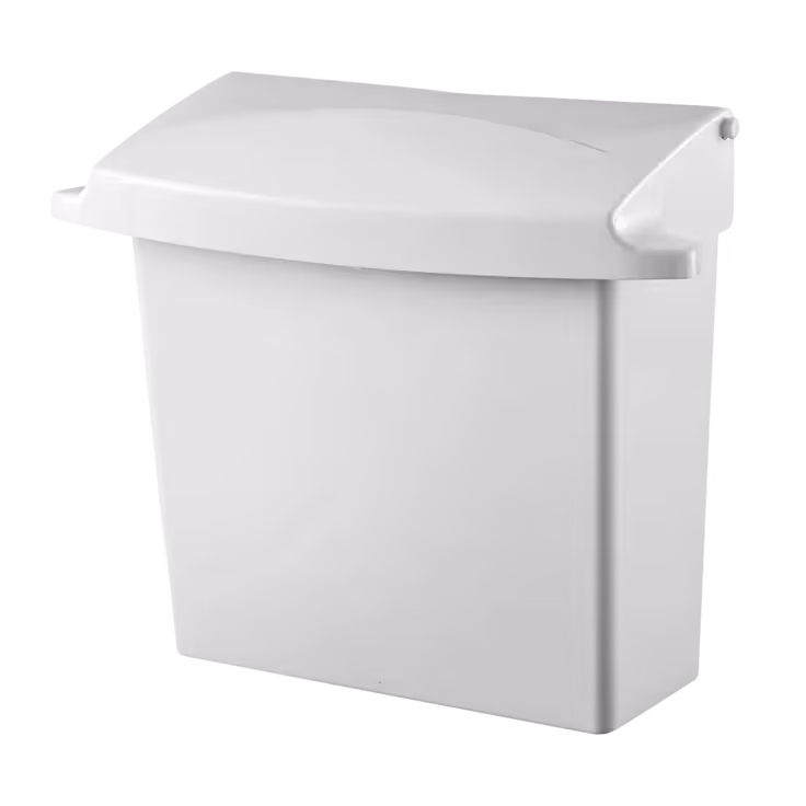 White wall-mounted specialty waste dispenser with a curved lid.