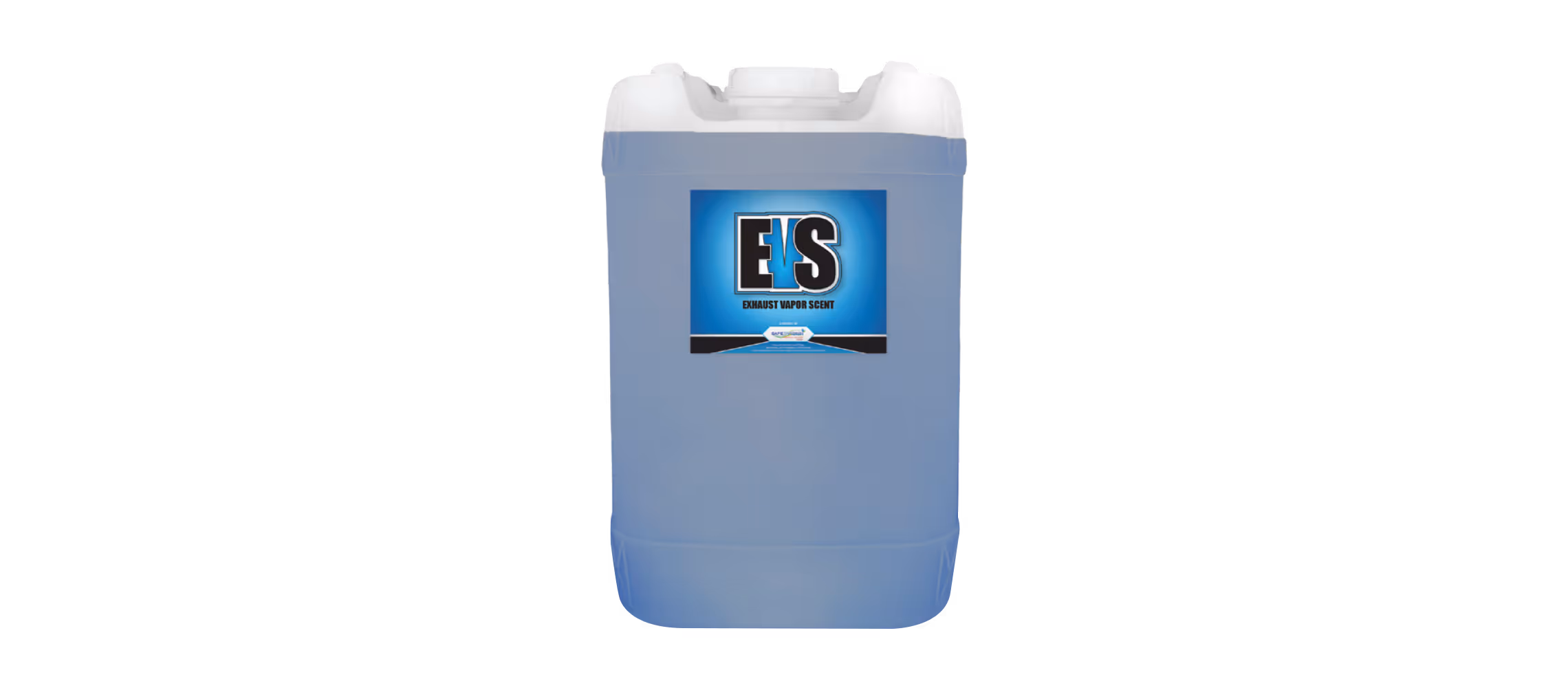 Large blue container labeled EVS Exhaust Vapor Scent with a white cap on top.