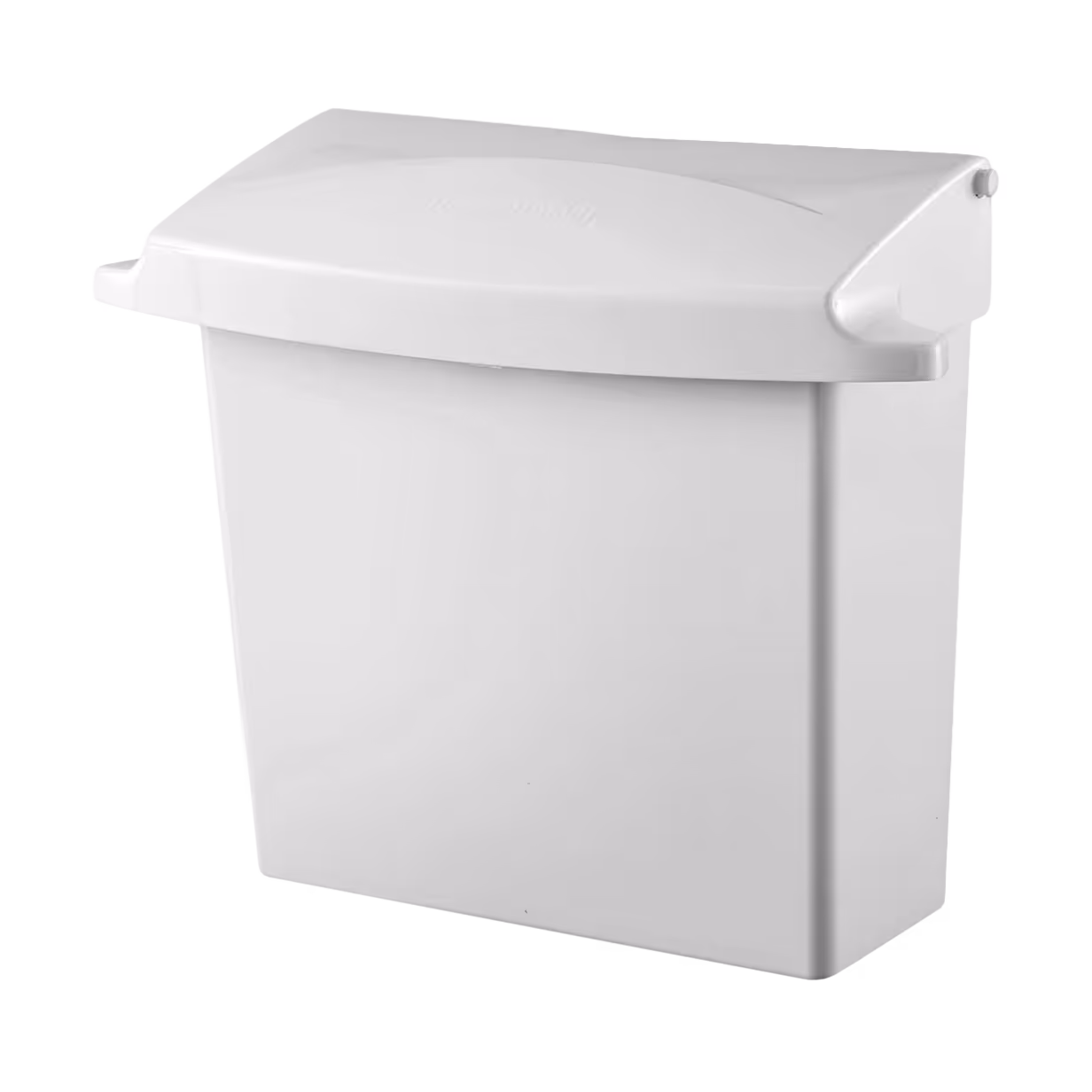 White rectangular plastic wall-mounted waste dispenser with a hinged lid.