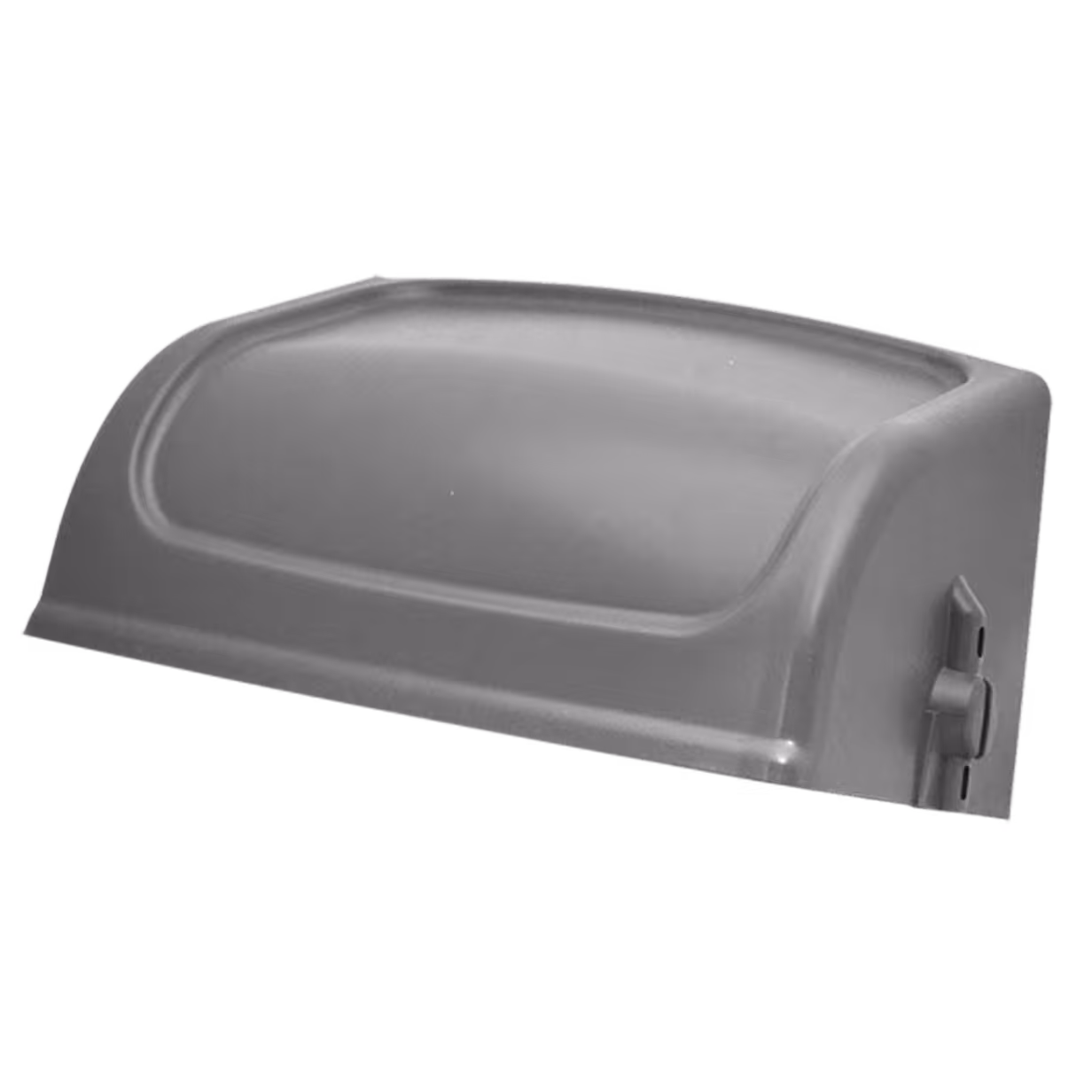 Gray plastic two-roll tissue dispenser with a rounded top cover.