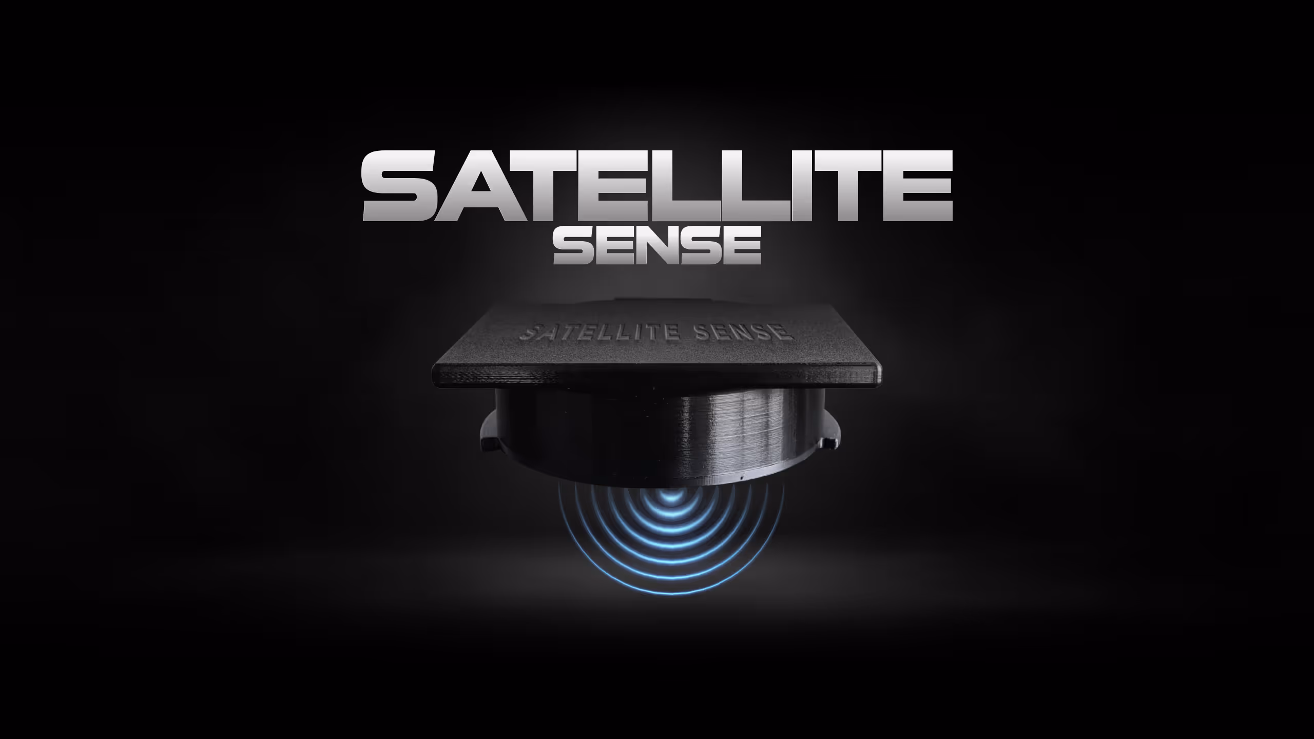 Logo for "Satellite Sense" with a sensor device and blue circular wave graphics.