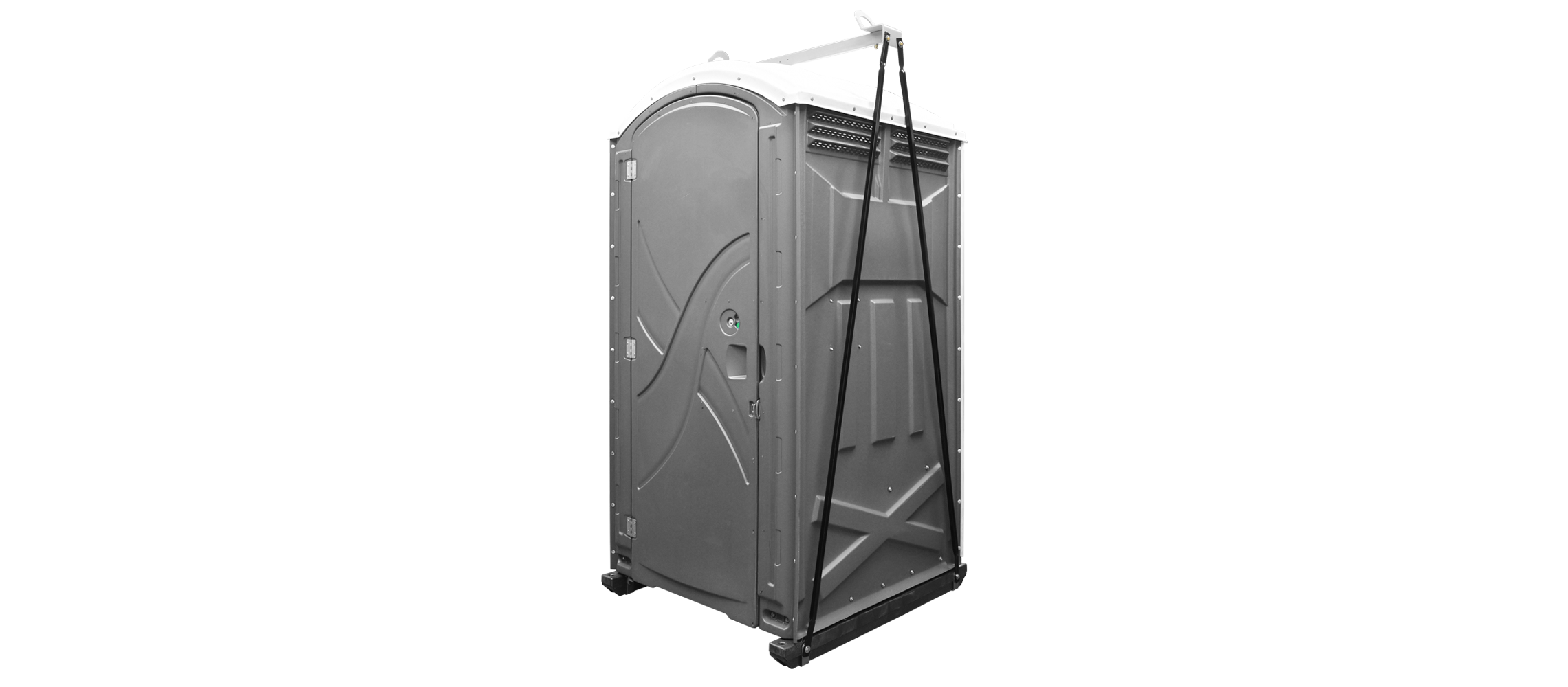 A portable toilet with a lift kit attached for easy transportation and setup.