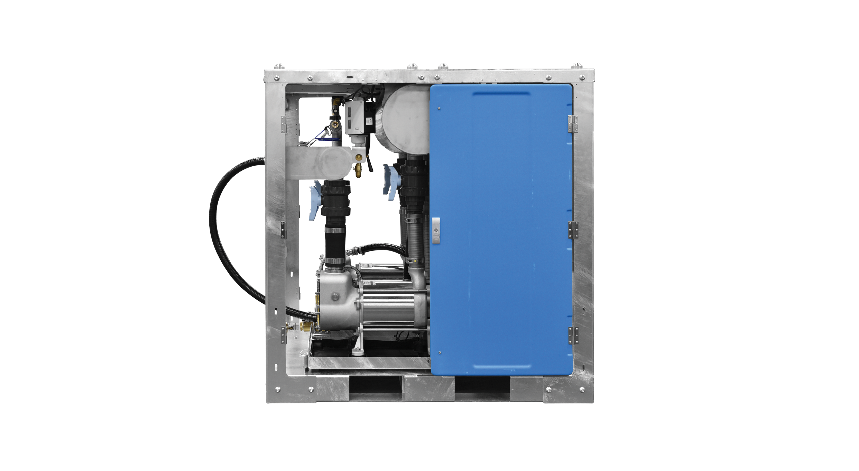Jets™ NOMAD Vacuum Unit in a stainless steel frame with a blue door and visible internal components.
