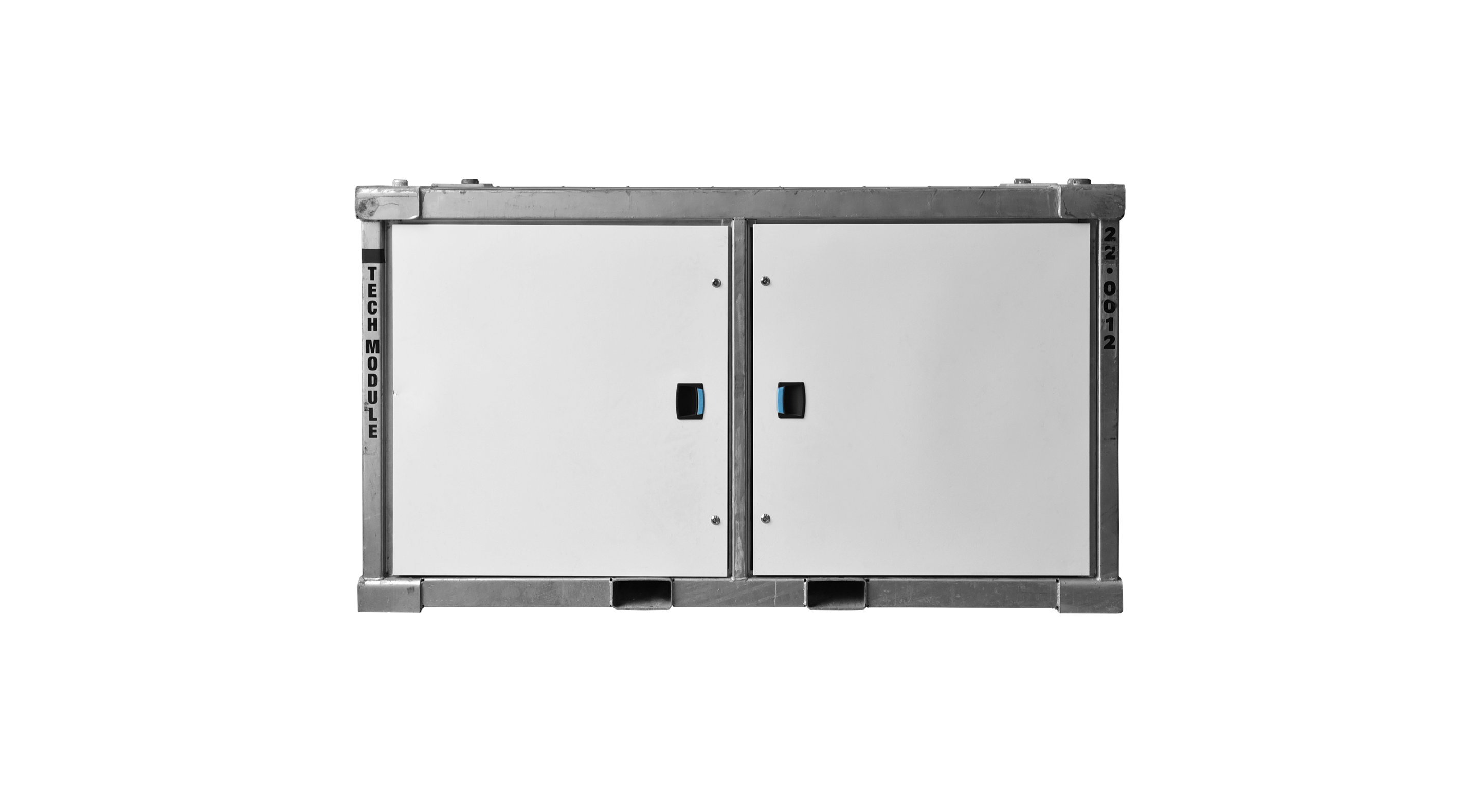 Sanitrax Tech Module with a rectangular design and double doors, housed in a metal frame.