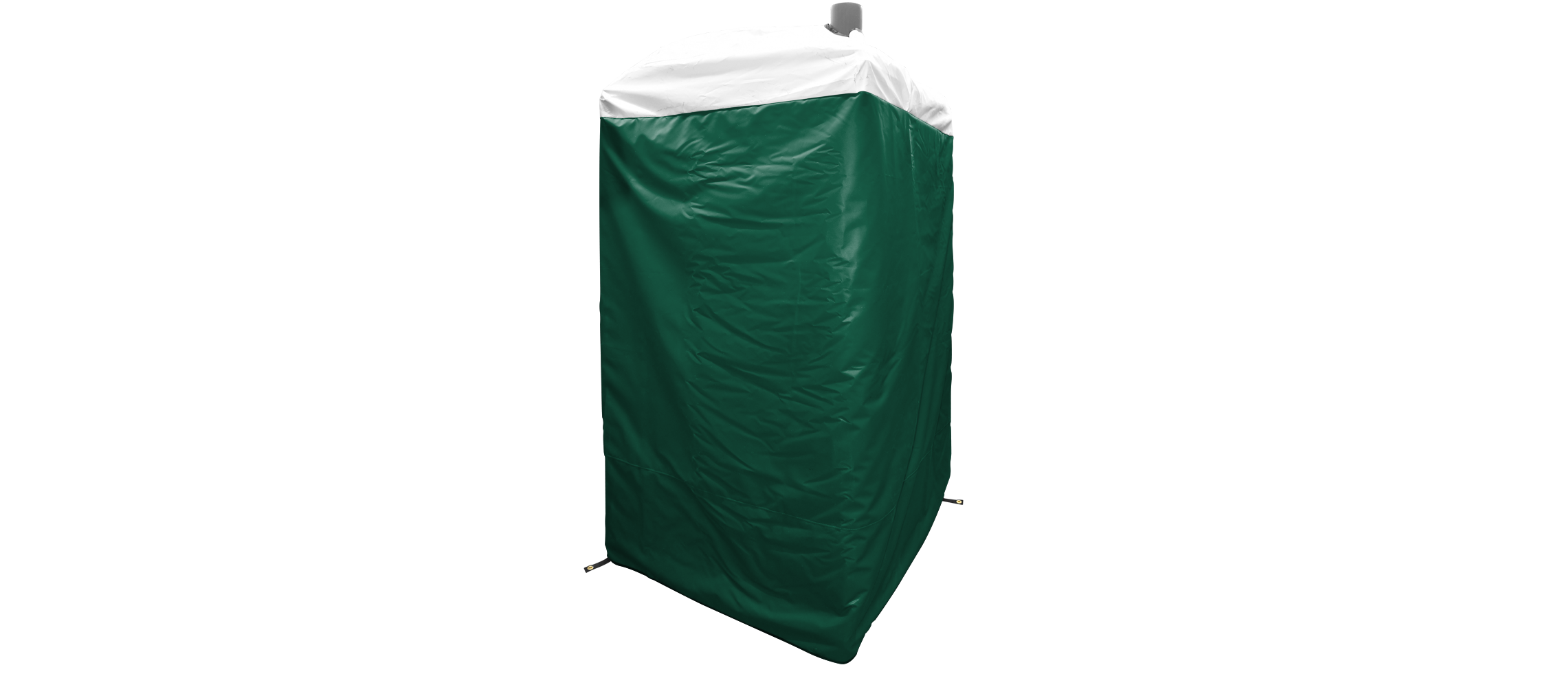 Green insulated cover with a white top, designed for an outdoor restroom or portable toilet.