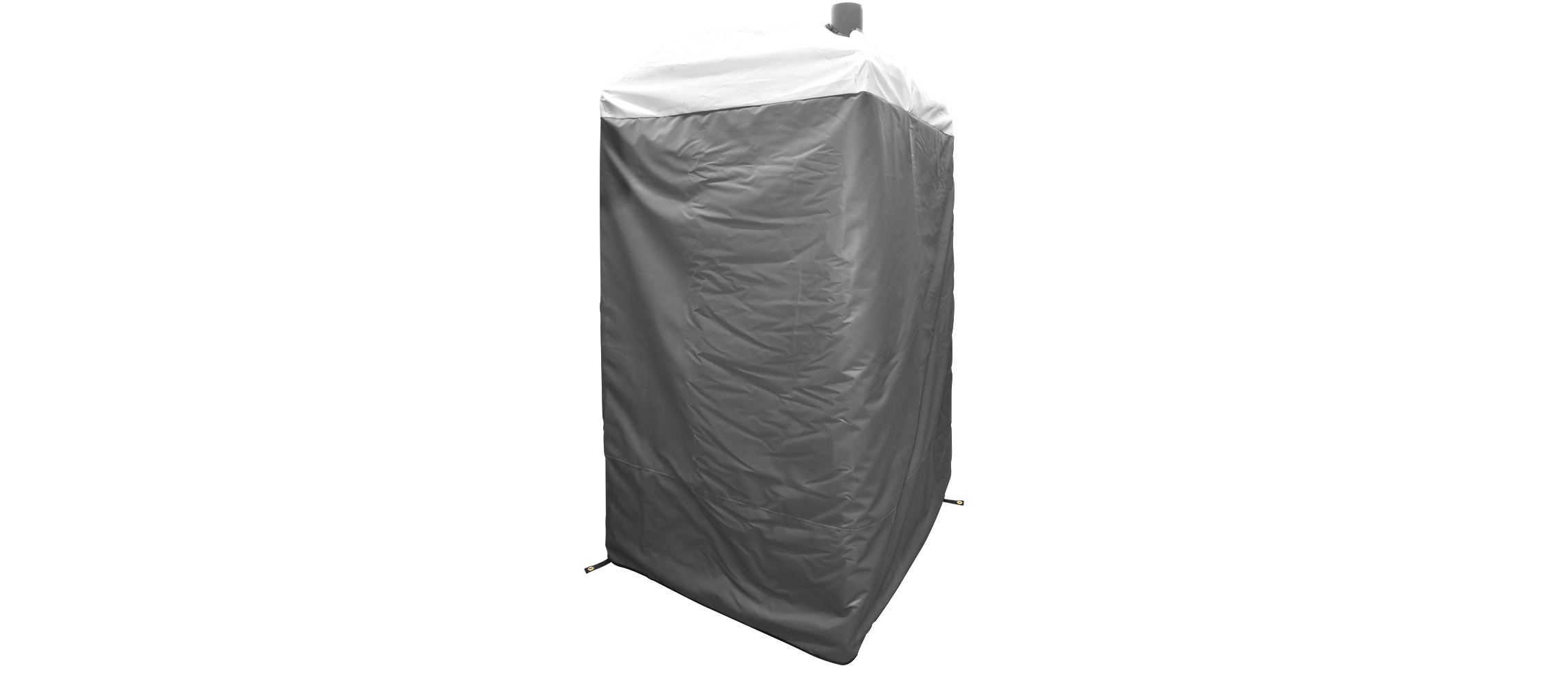 Gray insulated cover for an outdoor restroom or portable toilet with a white top section.