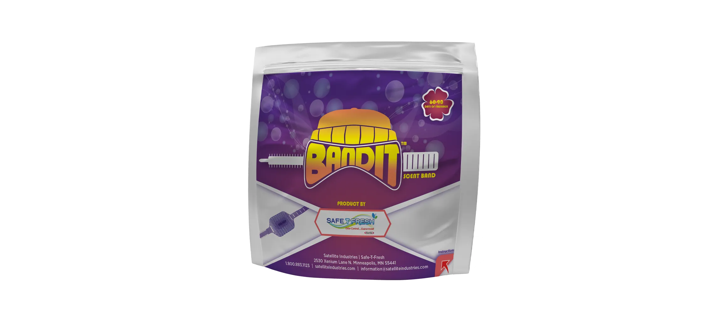 Bandit Scent Band by Safe-T-Fresh in purple packaging promoting 60-90 days of freshness.