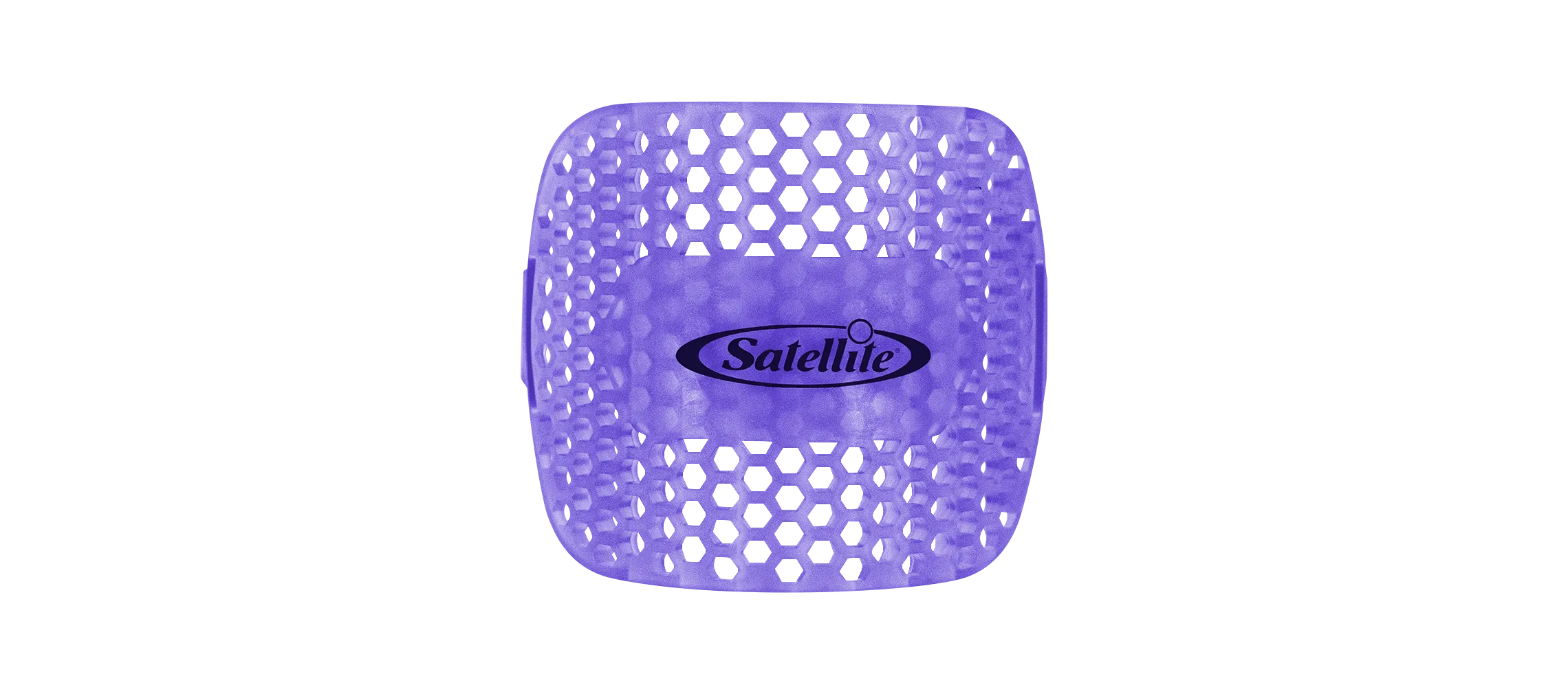 Purple ventilation strap with hexagonal holes and Satellite logo in the center.